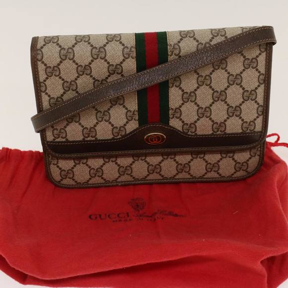 GUCCI GG Canvas Web Sherry Line Shoulder Bag Beige Red Green Auth yk7034B - Picture 12 of 16